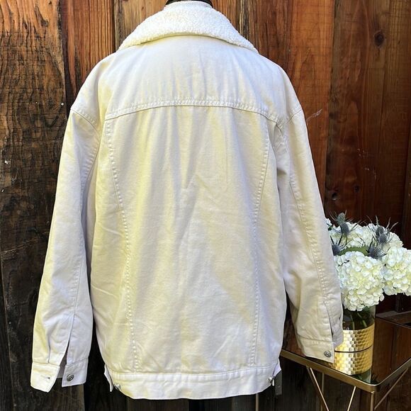 H & M, CREAM FLEECE LINED UNISEX JACKET, Size L - Picture 5 of 7